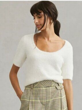 ANTHROPOLOGIE MAEVE Scoop Neck Eyelash Sweater Tee EUC